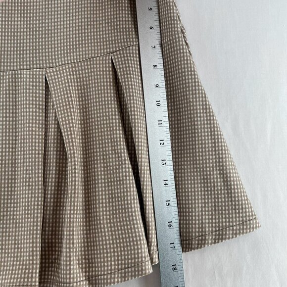 Urban Romantics Pleated Mini Skirt Womens L Stretchy Skater Gingham Brown White - Picture 5 of 8